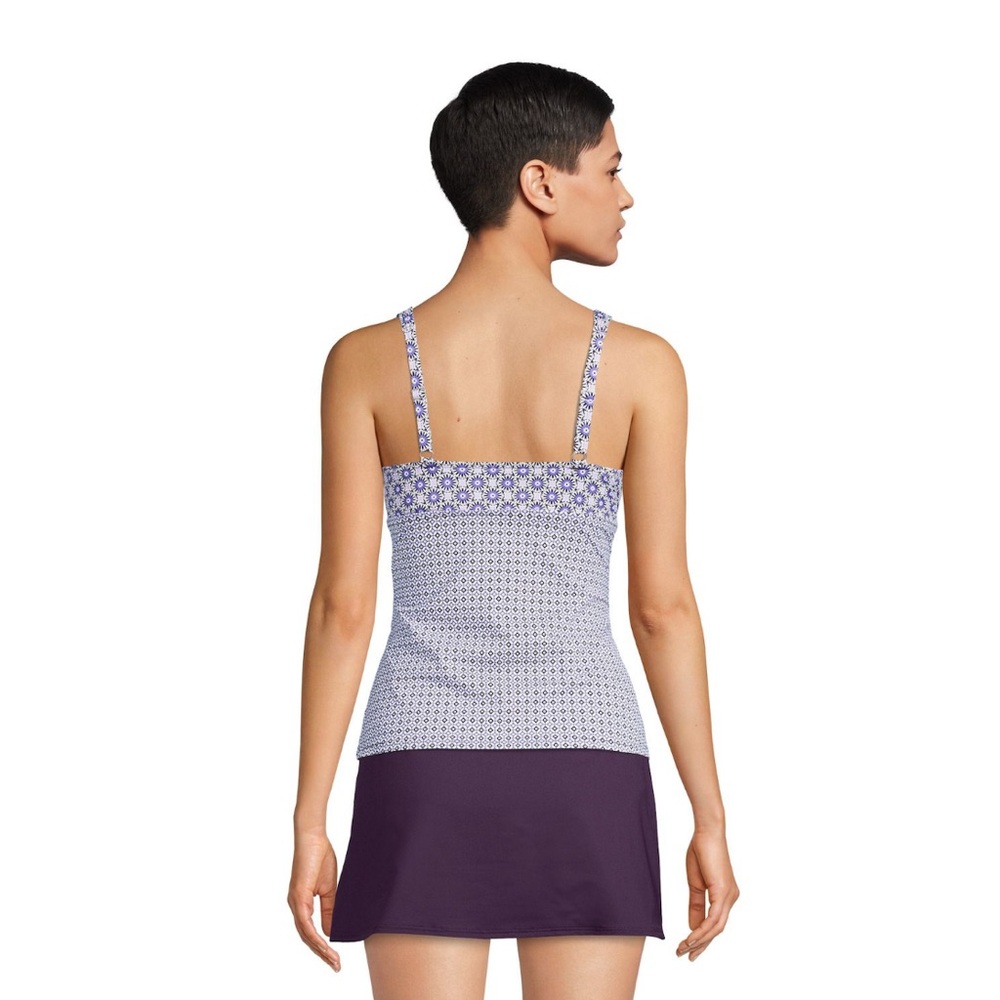 women's Lands' End blue & black surplice tankini top UP 50 size 10 D Bra pads - Picture 4 of 9